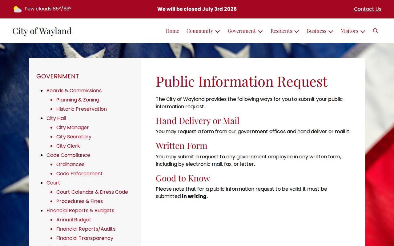 Wayland court records public information request source