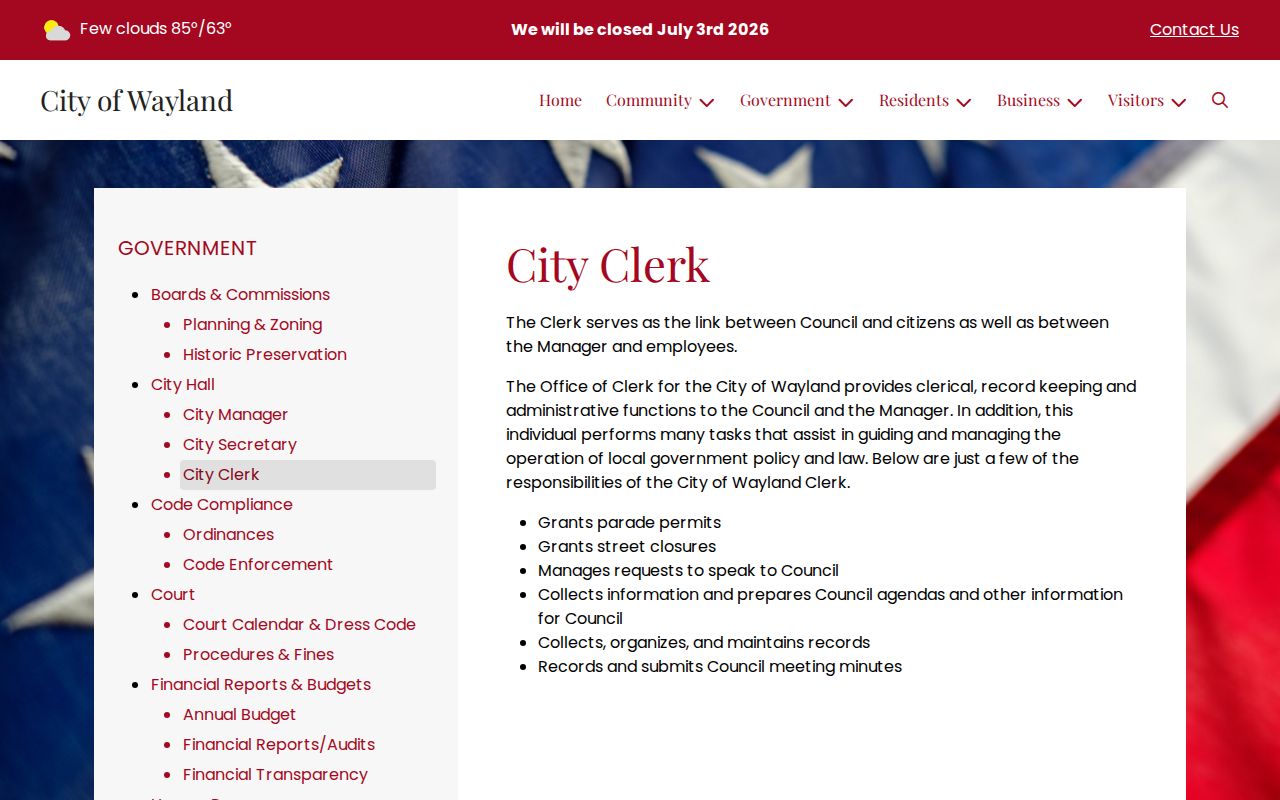 Wayland court records City Clerk source