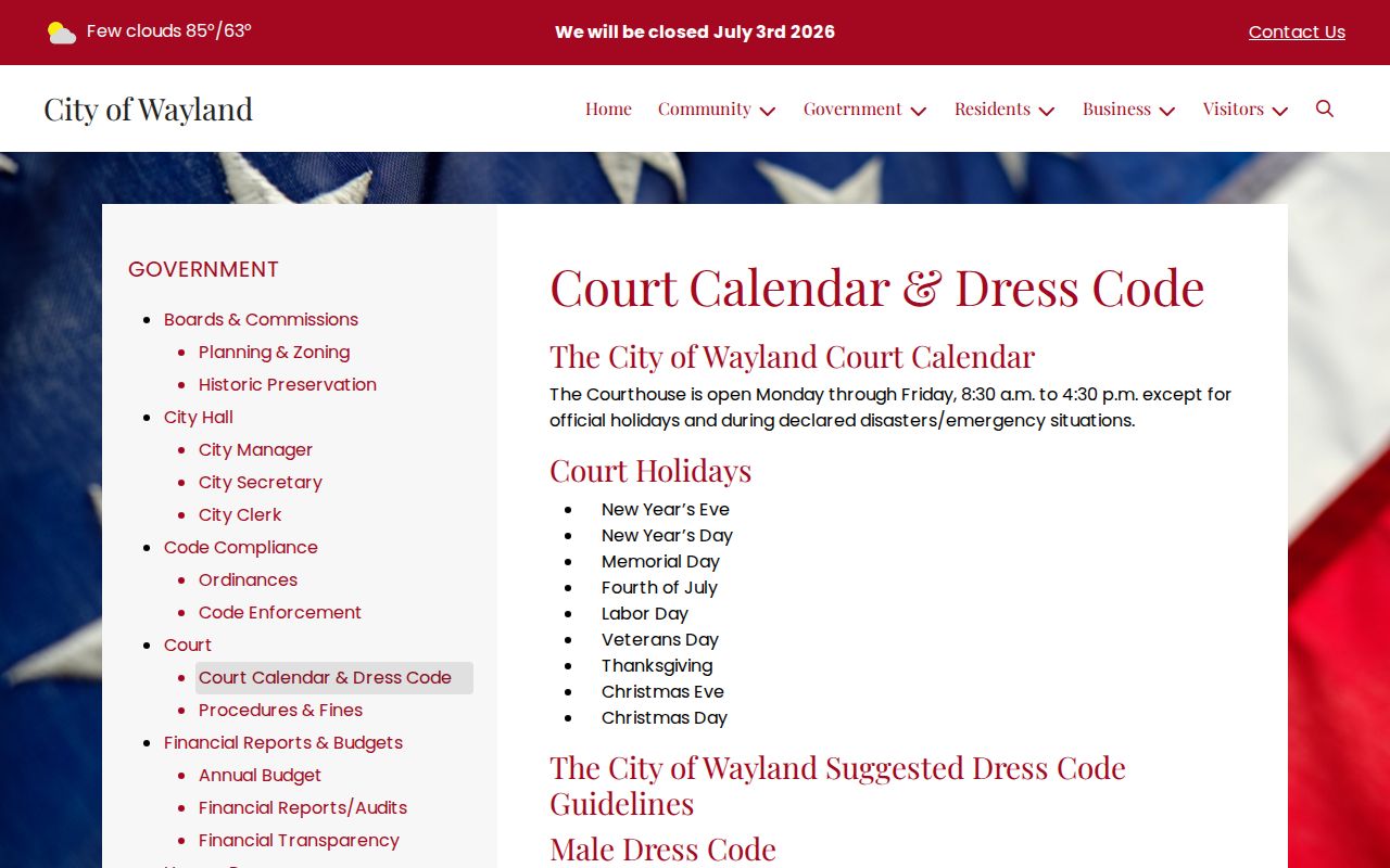 Wayland court records court calendar source